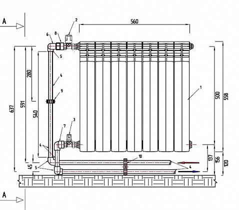 Комплект обвязки радиатора бокового конечного ручное регулирование