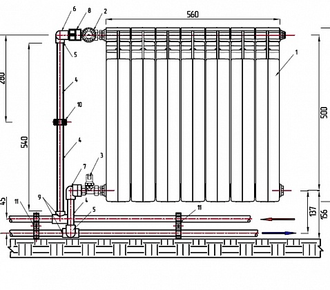 Комплект обвязки радиатора бокового проходного автоматическое регулирование