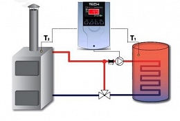 Схема управления насосом отопления по двум датчикам